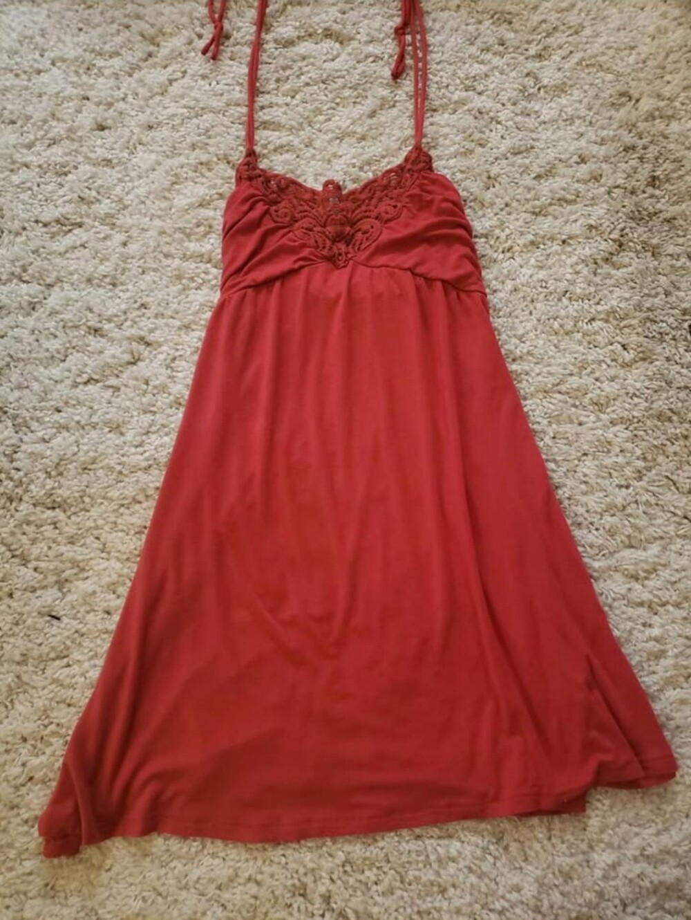 Women’s Red/orange Spaghetti-Strap Lace-Trim Dress